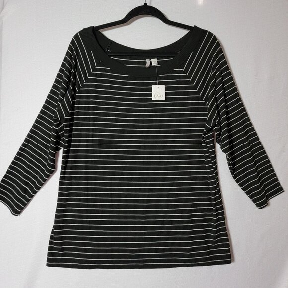Cato Pull Over Knit Top Womens Sz 18/20 3/4 Sleeves Black & White Striped NWT - Picture 1 of 12